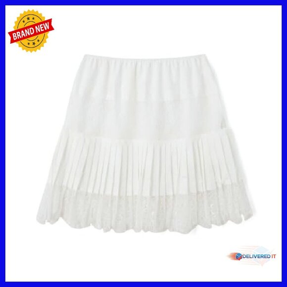 Y2K Lace Mini Skirt Low Rise Pleated Ruffle Half Slip Flowy - Picture 5 of 7